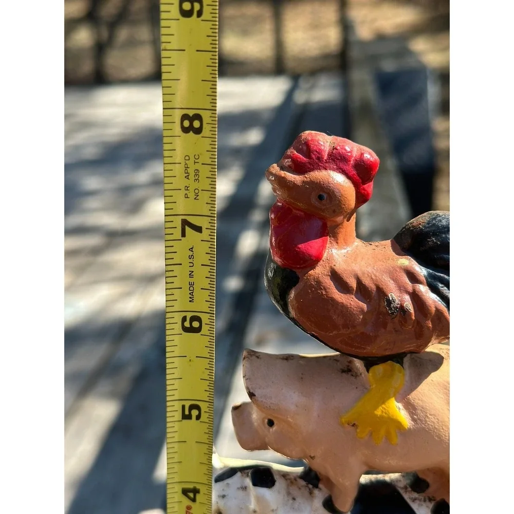 Vintage Cast Iron Stacked Farm Animals Figurine Rooster Pig Cow Farmhouse Decor‎ - Picture 6 of 7